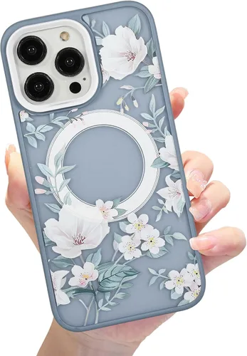 Miniatura 10 de Compatible con el teléfono 13 Pro - Funda magnética mate translúcida, de lujo, a prueba de golpes, magnética y con bonito patrón de flores, carcasa