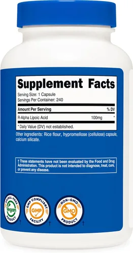 Miniatura 5 de Nutricost - Ácido R-alfa lipoico 100 mg, 240 cápsulas - Cápsulas vegetarianas, vegano, sin OMG, sin gluten