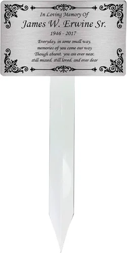 Miniatura 7 de Estaca de Placa Conmemorativa Personalizada, Marcador de Tumba, Placa de Recuerdo, Exterior, Interior, Placa Conmemorativa (Negro/Plateado)
