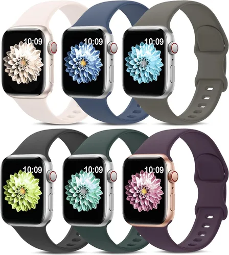 Miniatura 24 de Paquete de 6 bandas deportivas compatibles con Apple Watch de 38mm 40mm 41mm 42mm 44mm 45mm 49mm 46mm, correa impermeable de silicona para iWatch