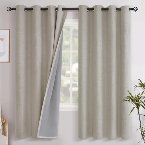 Miniatura 116 de YoungsTex - Cortinas opacas de lino para dormitorio, oscurecimiento de la habitación, cortinas con textura de lino, paneles con aislamiento térmico