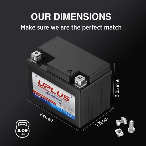 Miniatura 2 de UPLUS YTX4L-BS - Batería de motocicleta, EB4-3 12 V, 3 Ah, SLA, sin mantenimiento, scooter, ATV AGM, repuesto para YT4L-BS, AGM12-4, LTX4L-BS
