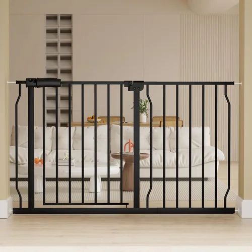 Miniatura 11 de Puerta extra ancha para bebé, puerta extra alta para perros, para escaleras, puertas, tensión de metal blanco, puertas de seguridad para mascotas
