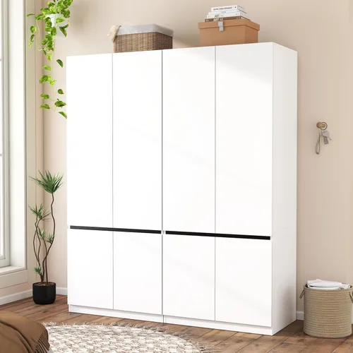 Miniatura 14 de Armario con cajones: armario grande de 75 pulgadas con 6 puertas para colgar ropa, modernos armarios de madera con 6 cajones y almacenamiento