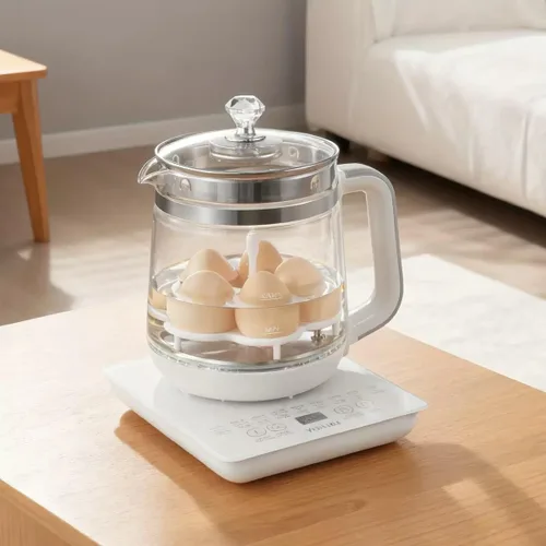 Miniatura 2 de Hervidor eléctrico, olla eléctrica grande de 1.8 L con infusor de té y taza de guiso, estante para huevos, hervidor eléctrico multifunción 18 en 1