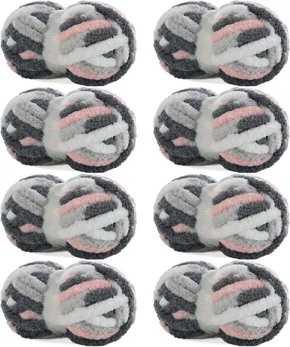 Miniatura 13 de HOMBYS Paquete de 8 hilos gruesos gigantes para tejer a ganchillo/tejer a mano, súper voluminosos, grandes, suaves, esponjosos, tie dye de felpa
