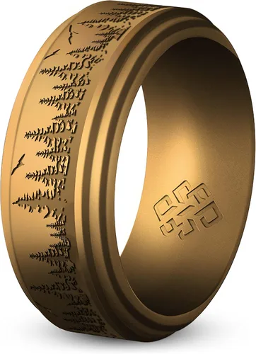 Miniatura 14 de Knot Theory Anillo de silicona para hombre, grabado de montaña, ondas, bosque, ancho de banda de 0.315 pulgadas, transpirable, ajuste cómodo