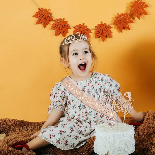 Miniatura 2 de Decoraciones de cumpleaños de 3 años para niñas; banda, corona/tiara, velas y adorno para pastel de cumpleaños de 3 años; regalos y decoraciones