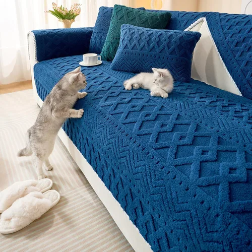 Miniatura 8 de vctops Funda de sofá de felpa jacquard bohemio para perros, suave, acogedora y antideslizante, lavable, protector de muebles para niños, mascotas
