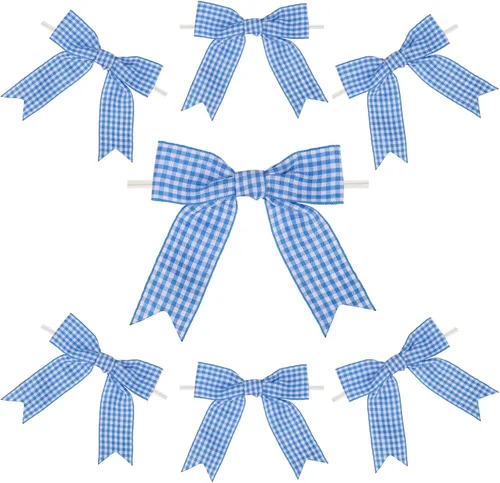 Miniatura 3 de Meseey 30 lazos de cinta de cuadros de 3.5 pulgadas con lazo torcido, lazos de lana azul y blanco, para manualidades, cesta de envoltura de regalos