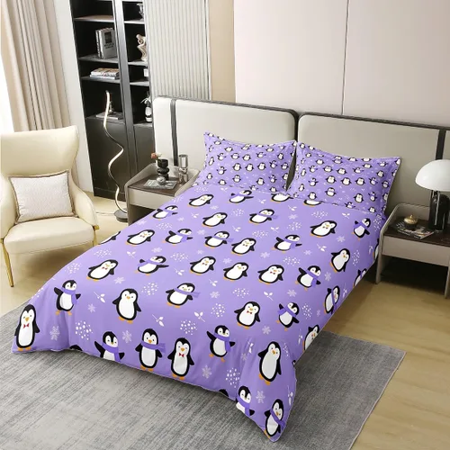 Miniatura 2 de Funda de edredón de pingüino de algodón puro completa kawaii funda de edredón de pingüino antártico juego de ropa de cama de animales para niños