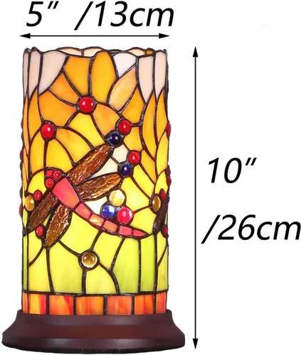 Miniatura 4 de Bieye L10650 Dragonfly Tiffany Style - Lámpara de mesa con pantalla cilíndrica, 10 pulgadas de alto