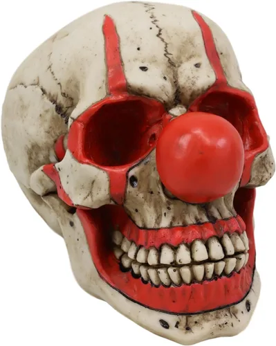 Ebros Gift Creepy IT Jester Clown Harlequin Joker Skull with Red Nose Figurine 5" Tall Osario Macabra Calaveras y esqueletos de Halloween Escultura