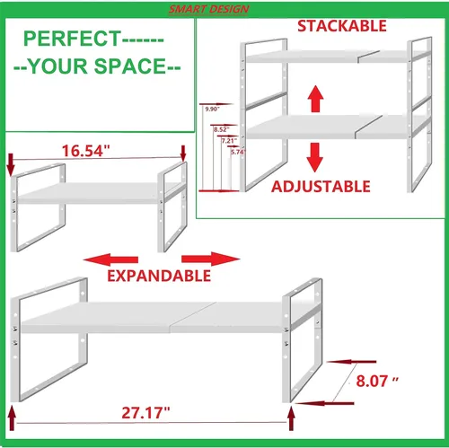 Miniatura 3 de Jojocross Estante organizador de especias apilable expandible en gabinetes, estantes de cocina, armarios de cocina, estantes apilables, despensa, 3