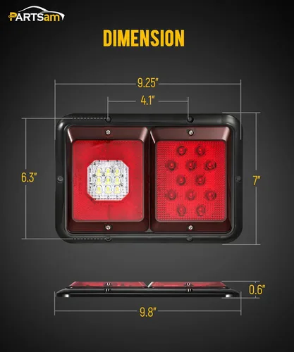 Miniatura 7 de Partsam 2 luces traseras LED dobles para remolque con montaje horizontal, luces traseras de doble parada, 33 LED, montaje en superficie, luces Rojo