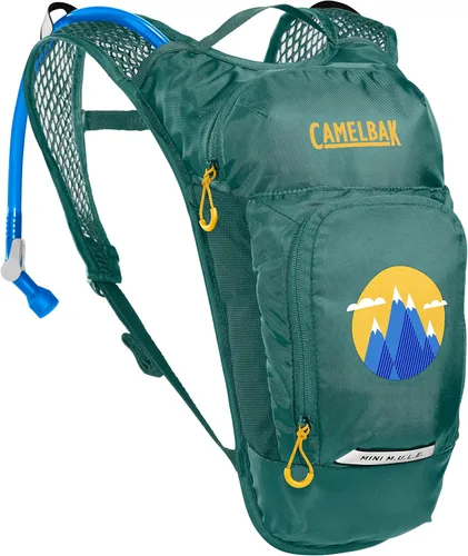 CamelBak Mini M.U.L.E. - Mochila de hidratación para niños con depósito de 1,5 L para caminatas y ciclismo Verde/Montañas