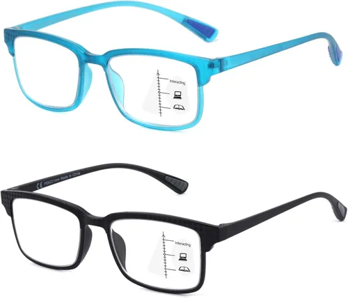 Miniatura 8 de CARA - Paquete de 2 lentes de lectura progresivos multienfoque, marco TR90, flexible, ligero, con bloqueo de luz azul, para lectores de computadora