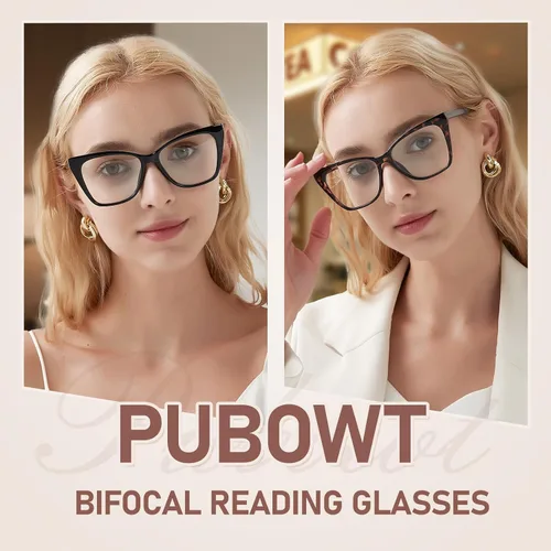 Miniatura 3 de Gafas de lectura bifocales para mujer, ojo de gato, de gran tamaño, bloqueo de luz azul, para lectores de computadora, gafas de diseñador Bifocal