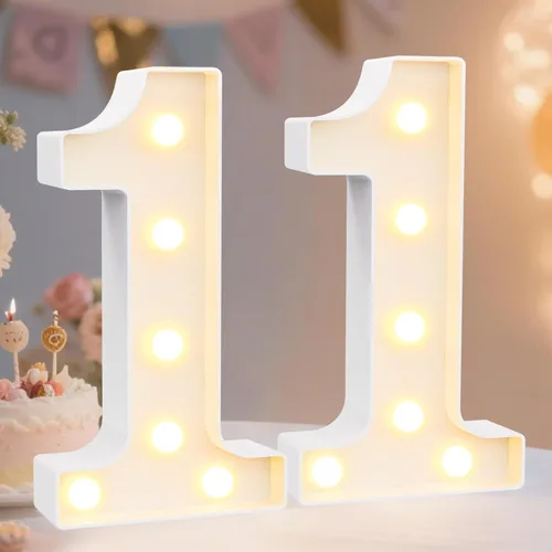 Miniatura 20 de Pooqla Letras y Números Decorativos con Luces LED, Letras y Números de Neón de Plástico Blanco para Decoración de Fiestas, Bodas, Funciona