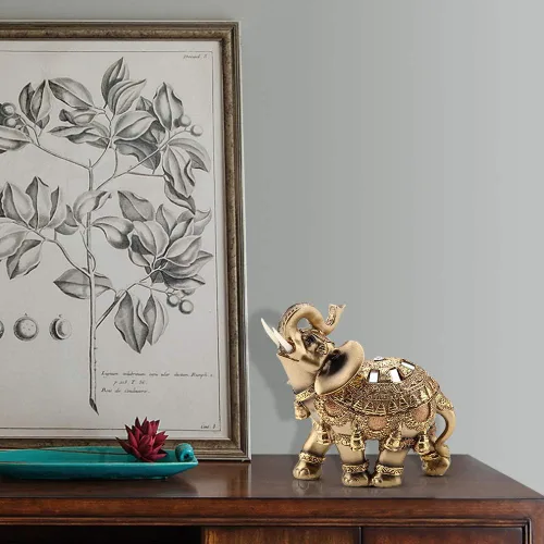 Miniatura 6 de Estatua de elefante dorado 5.5 Feng Shui, elefante tailandés con tronco hacia arriba, escultura coleccionable, decoración de riqueza para el hogar