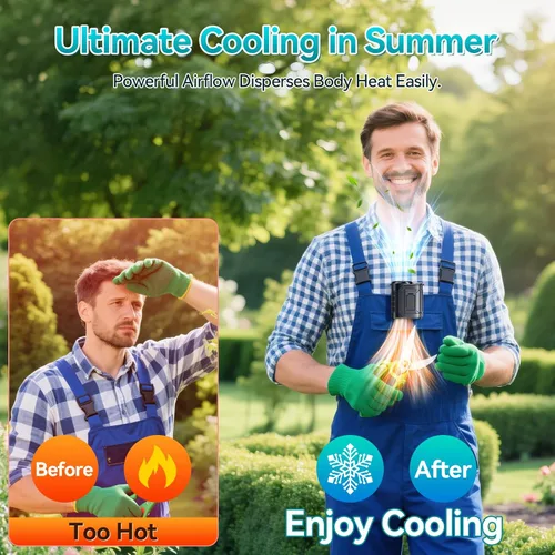 Miniatura 4 de Ventilador de cintura portátil de 10000 mAh, 5 velocidades y 15000 rpm, ventilador de camisa de flujo de aire fuerte, ventilador de cinturón