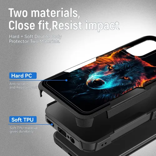 Miniatura 2 de Funda para Galaxy A14 5G, resistente de doble capa híbrida de policarbonato duro, goma suave, a prueba de golpes, funda protectora resistente
