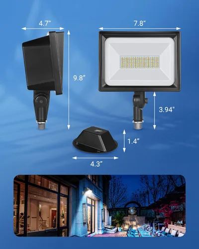Miniatura 6 de DEWENWILS Paquete de 2 focos LED de 65 W para exteriores, luces de seguridad superbrillantes de 6670 LM controladas por interruptor, IP65 Negro-65