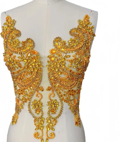 Miniatura 17 de Apliques de encaje hechos a mano con diamantes de imitación para coser en cuentas de vidrio, accesorios para ropa de vestir (blanco)