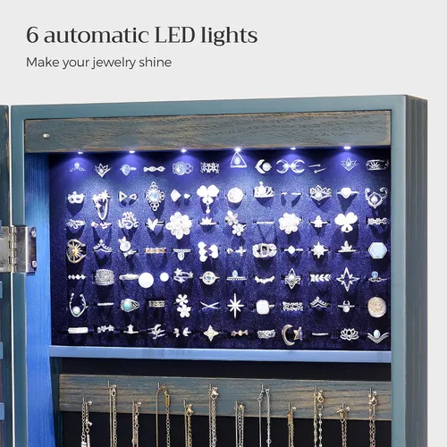 Miniatura 12 de Songmics - UJJC93W - Armario para joyas que se puede cerrar con llave, de montaje en pared o puerta, con espejo de 6 luces LED, para organización