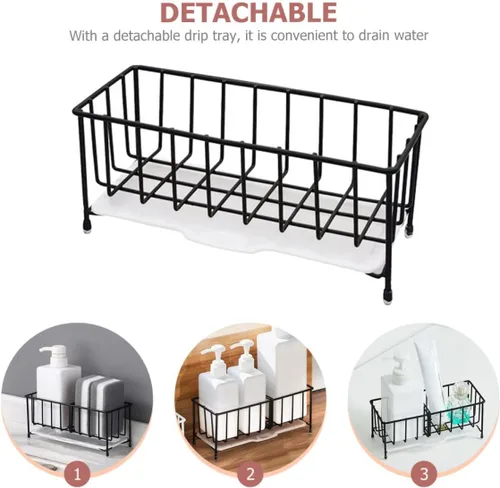 Miniatura 9 de Cesta de drenaje de esponja Fregadero de cocina Soporte de esponja Fregadero Escurridor de platos Estante de secado Estante de almacenamiento
