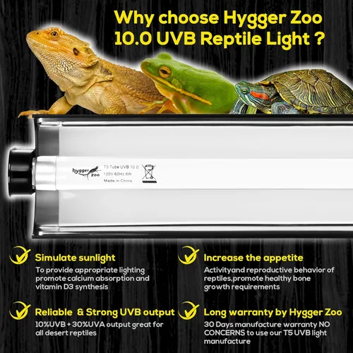 Miniatura 2 de T5 Kit Combinado de Lámpara para Reptiles de 24W Lámpara para Terrario de Reptiles con Capucha Bombilla de Luz UVB 10.0 Tubo Fluorescente Ideal