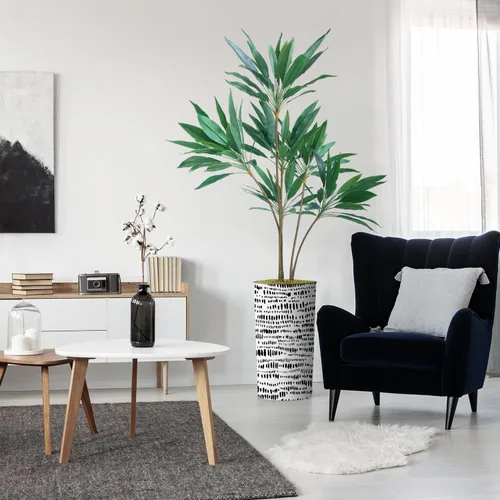 Miniatura 9 de Árbol artificial en maceta contemporánea, palmera tropical areca artificial de seda para decoración del hogar en interiores y exteriores, altura
