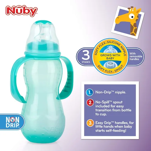 Miniatura 4 de Nuby Enfermera de cultivo de 3 etapas antigoteo, los colores pueden variar, 11 onzas