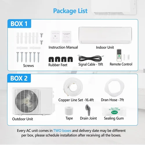 Miniatura 6 de Bonnlo Aire acondicionado y calentador mini split habilitado para Wifi de 17000 BTU, 17 SEER2 230 V inversor de pared sin conductos, unidad de CA