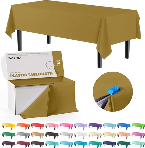 Miniatura 42 de Party Solids Rollo de Mantel de Mesa de Plástico Negro de 54 Pulgadas X 300 Pies en una Caja de Corte a Medida con Conveniente Cortador Deslizante.