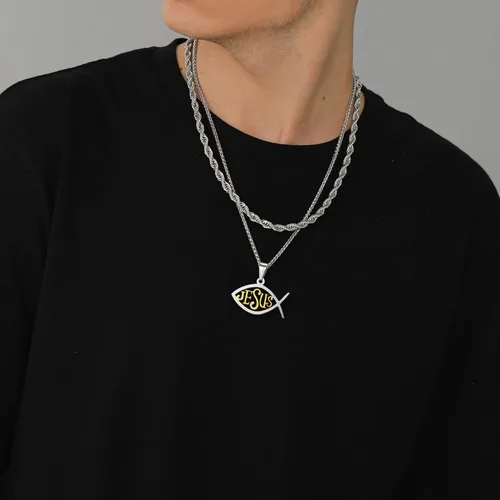 Miniatura 2 de U7 Colgante de cruz ortodoxa rusamanos rezandosigno de Ichthys para hombres y mujeres, acero inoxidable chapado en oro de 18K, collar religioso