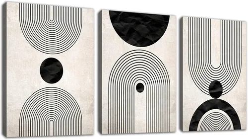 arteWOODS Juego de Lienzo de Arte de Pared de Mediados de Siglo Boho Cuadros Modernos Abstractos Geométricos Decoración de Pared Minimalista Negro