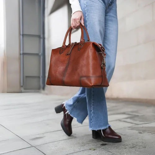 Miniatura 3 de HESHE Bolso de mano de cuero genuino para mujer, bolso de cuero de gran capacidad, bolso de mano con asa superior, bolso de médico vintage