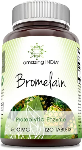 Amazing India Suplemento de bromelina | 500 mg por porción | 120 tabletas | Sin OMG | Sin OMG | Fabricado en Estados Unidos