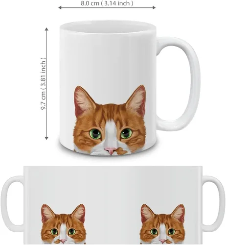 Miniatura 4 de MUGBREW Taza de té de cerámica bicolor blanco y naranja con gato atigrado Gatito, 11 oz