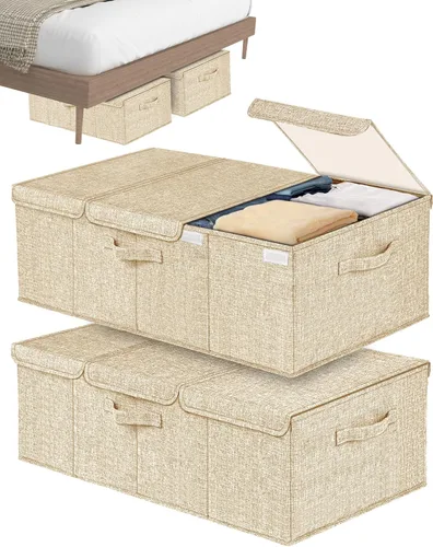 Contenedor de Almacenamiento Profundo Debajo de la Cama, Caja Contenedor de 10" de Altura Debajo de la Cama con Tapas, Canasta Grande de 31" de