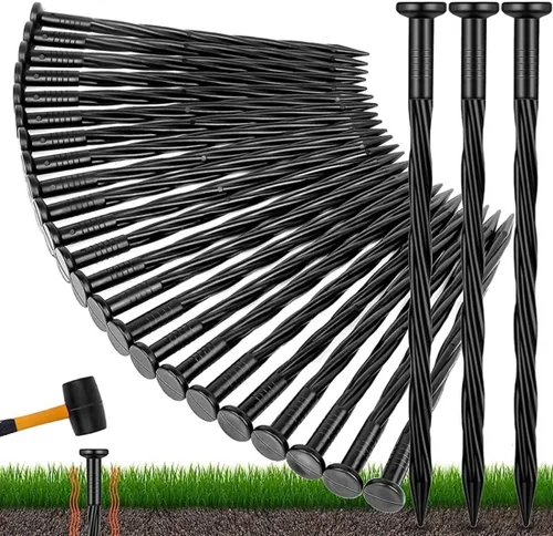 Miniatura 2 de WOWCASE Uñas de jardín de plástico de 8 pulgadas, 25 piezas de materiales de polímero en espiral para bordes de paisaje, clavos de anclaje