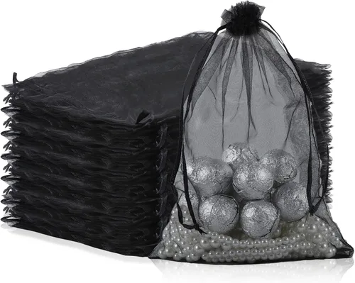 Mstar Pack 100 bolsas de organza, organza transparente gris, recuerdo de boda con cordón, bolsa de regalo de joyería para fiestas, joyas, jabones de