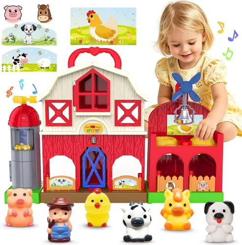 Juego musical de animales de granja rojos para niños pequeños de 1 a 3 años, juguetes interactivos de animales de granja para niños de 3 a 5 años,