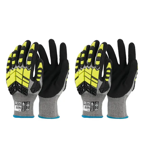Miniatura 20 de 2 pares de guantes de trabajo de seguridad, guantes de impacto para hombres y mujeres, resistentes a los cortes, antideslizantes, de trabajo pesado