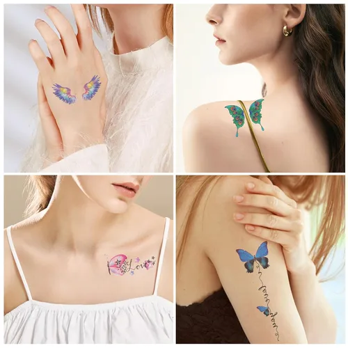 Miniatura 7 de Konsait 12 hojas de tatuajes temporales de mariposa con purpurina para mujeres y niñas, tatuajes faciales de mariposa para mujeres, calcomanías