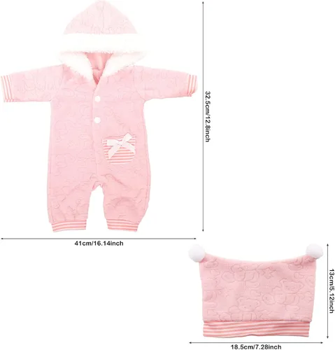 Miniatura 5 de Miunana Ropa de muñeca de bebé de 14 a 16 pulgadas, overol rosa con capucha y gorro hecho a mano