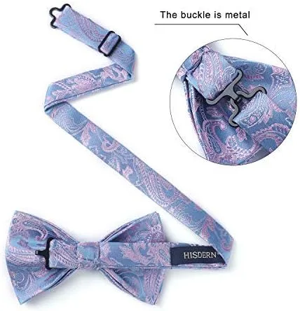 Miniatura 9 de HISDERN Bow Ties for Men Pre-tied Paisley Bow Ties Pocket Square Set Men's Bowtie Wedding Party
