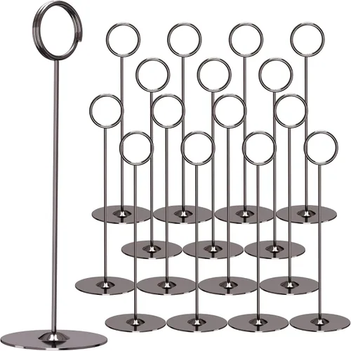 ERYTLLY Paquete de 16 tarjeteros de mesa de 8 pulgadas, portatarjetas de acero para cumpleaños, bodas, fotos, letreros de comida, notas de notas,