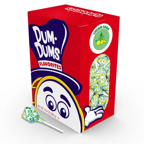 Dum Dums Paletas de Soda de Crema - Caja de Dulces a Granel con Paletas Envueltas Individualmente, Chupetas Gourmet de un Solo Sabor - 50 Unidades